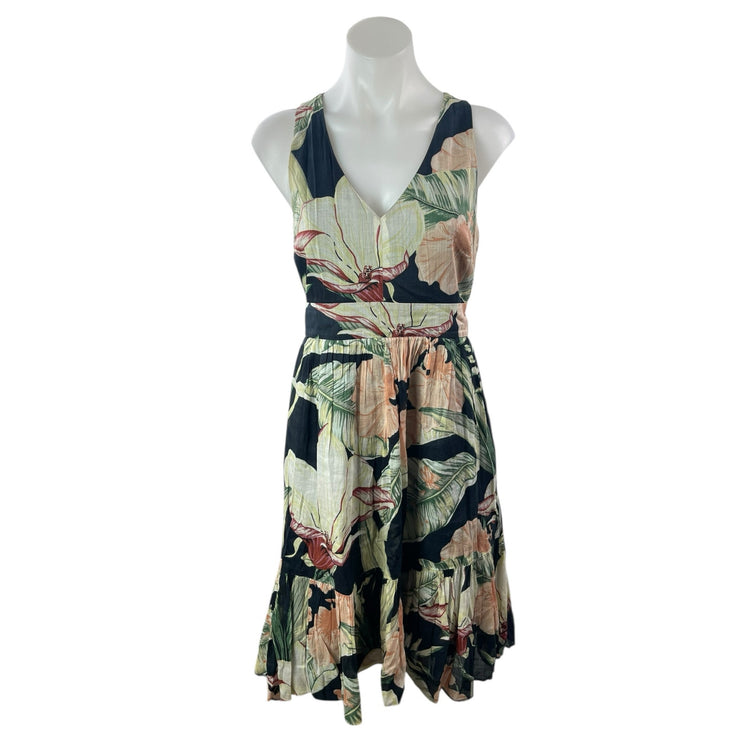 Ann Taylor LOFT Multicolor Floral Sleeveless V-Neck Midi Flare A-Line Dress 4P