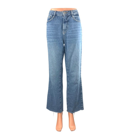 Zara Womens Blue Medium Wash Raw Hem High Rise Wide Leg Baggy Denim Jeans Size 4