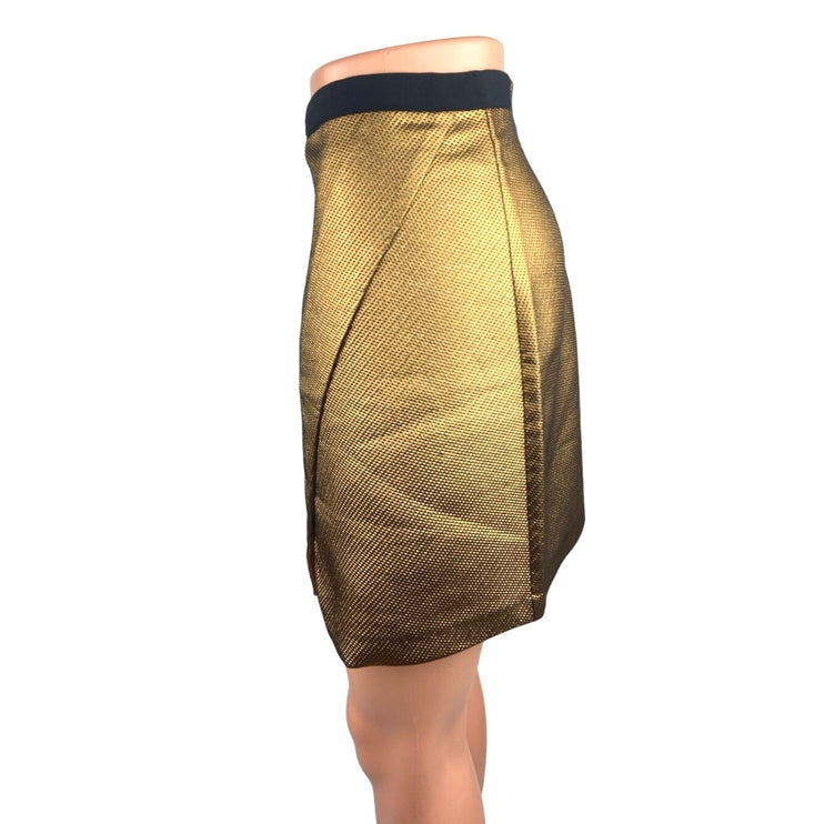 Sisley Women's Gold High Waisted Zipper Back Straight Pencil Mini Skirt Size 4