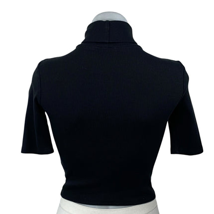 Zara Women's Black Ribbed Knit Turtleneck Half Sleeve Cropped Sweater Top Size S