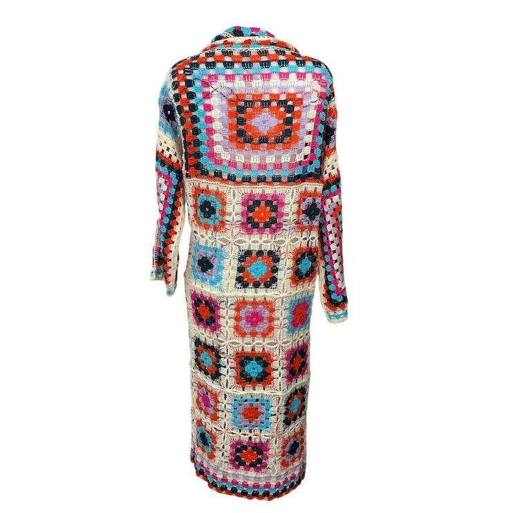 Anthropologie Pol Miss Mosaic Crochet Long Sleeve Open Cardigan Sweater Top OS