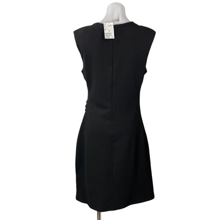 NEW H&M Women's Black Sleeveless Ruched Stretch Fitted Midi Sheath Dress Size L
