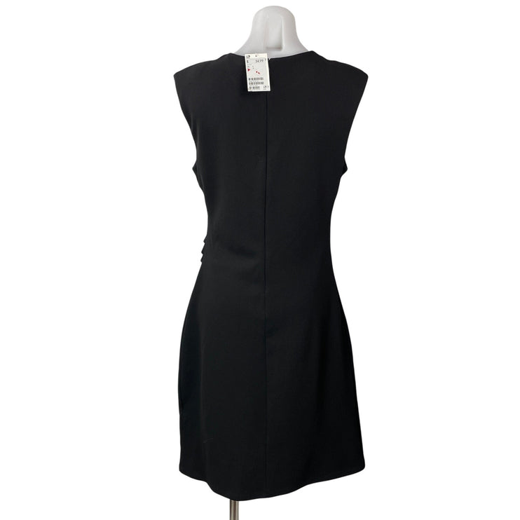 NEW H&M Women's Black Sleeveless Ruched Stretch Fitted Midi Sheath Dress Size L