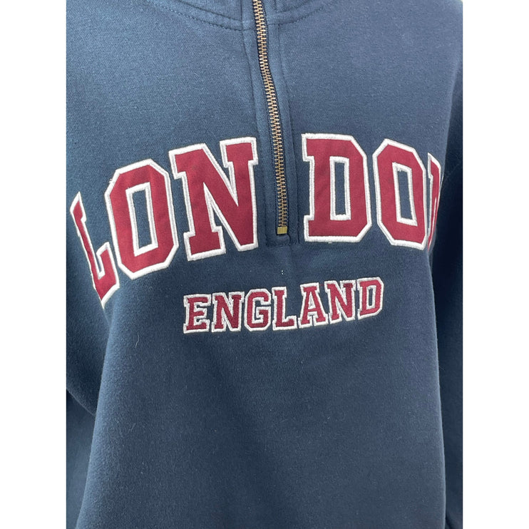 Zone One Blue Embroidered Logo High Neck Long Sleeve Swetaer Sweatshirt Top Sz L