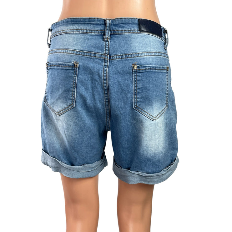 AQ Jeans Blue Distressed High Rise Cuffed Hem Boyfriend Denim Jeans Shorts Sz 11