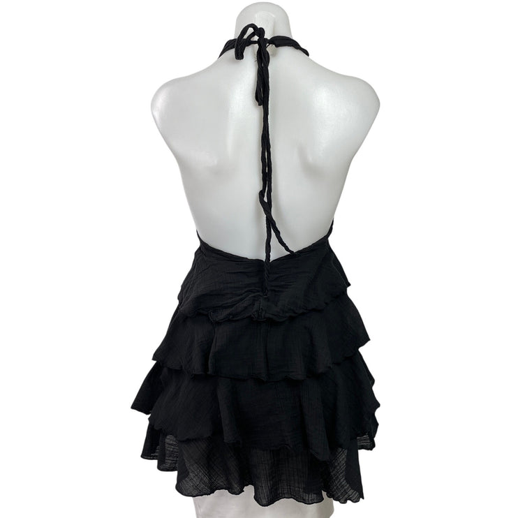 Zara Womens Black Sleeveless Halter Ruffle Layered Mini Fit & Flare Dress Sz XS