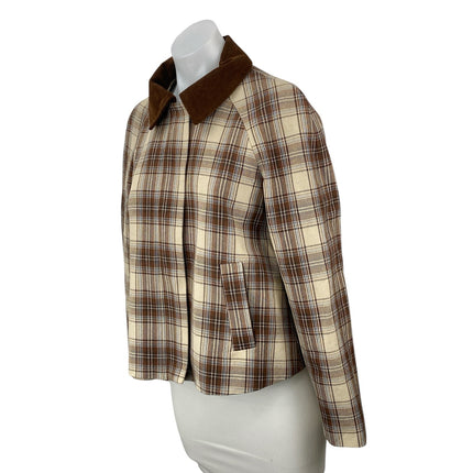 Christian Lacroix Plaid Check Collared Long Sleeve Shacket Crop Coat Jacket Sz 2
