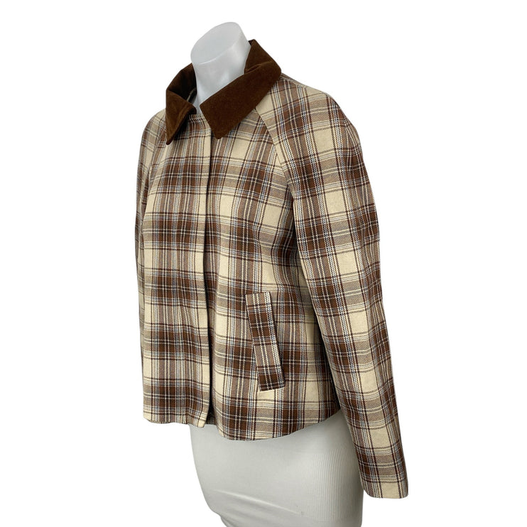 Christian Lacroix Plaid Check Collared Long Sleeve Shacket Crop Coat Jacket Sz 2