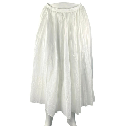 Zara Womens White High Waisted Zip Pleated Plisse Flare A Line Midi Skirt Size L