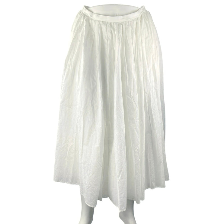 Zara Womens White High Waisted Zip Pleated Plisse Flare A Line Midi Skirt Size L
