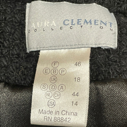 Laura Clement Womens Black Tweed Boucle Knit Long Sleeve Blazer Coat Jacket 14