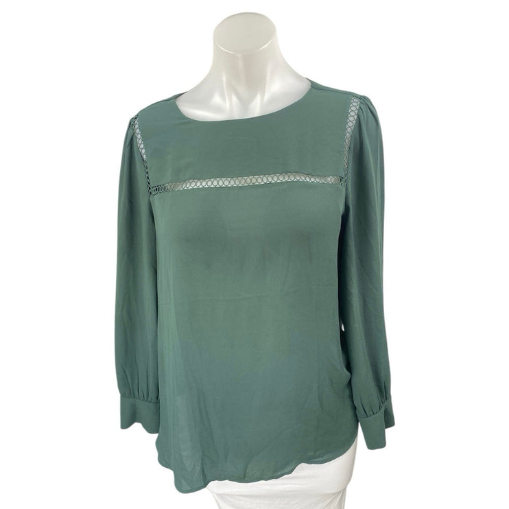 Ann Taylor Loft Women's Green Long Sleeve Cutout Relaxed Fit Blouse Top Size M