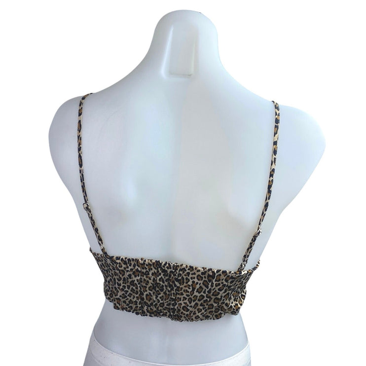 Zara Beige Black Leopard Animal Print Sleeveless Cami Camisole Crop Top Size S