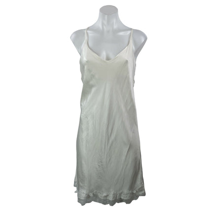 Li' Elli 100% Silk White Satin Sleeveless Lace Cross Back Cami Slip Mini Dress S