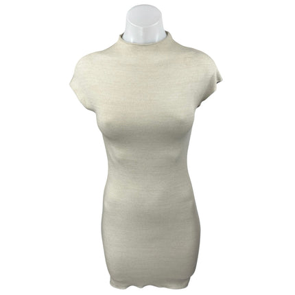 Zara Beige Cream Short Sleeve Mock Neck Knit Sweater Mini Bodycon Dress Size S