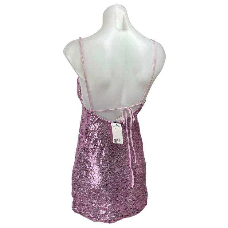 NEW H&M Divided Pink Sequin Sleeveless Cami Camisole Mini Bodycon Tank Dress S