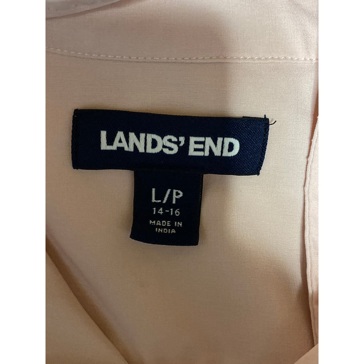 Lands' End Women's Pink Chest Pocket Long Sleeve Button Down Shirt Top Size L