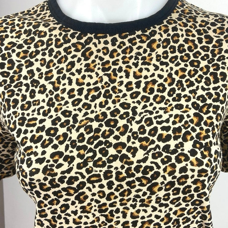 Brave Soul Tan Black Crew Neck Leopard Short Sleeve T Shirt Tee Top Size 10