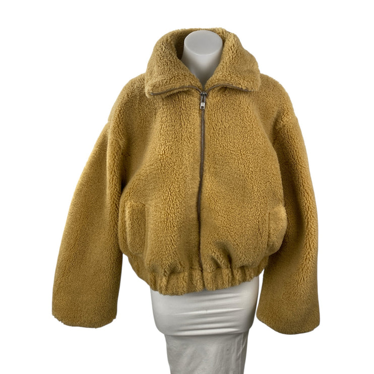 Free People Get Cozy Teddy Women's Brown Fleece Long Sleeve Bomber Coat Jacket S
