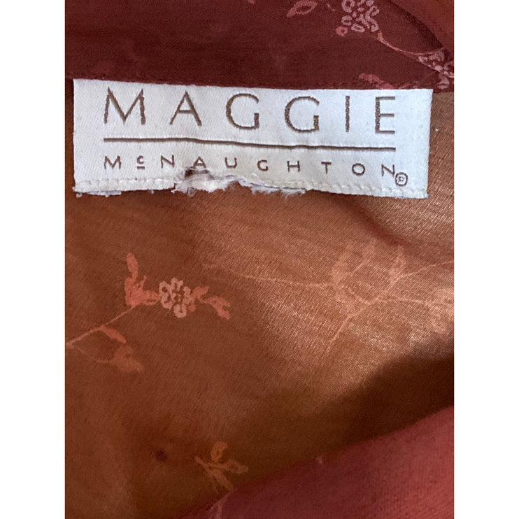 Maggie McNaughton Red Sheer Floral Collared Long Sleeve Button Down Shirt Top L