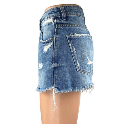 Zara Women's Blue Distressed Cut-Off High Waisted Denim Jean Shorts Size 2