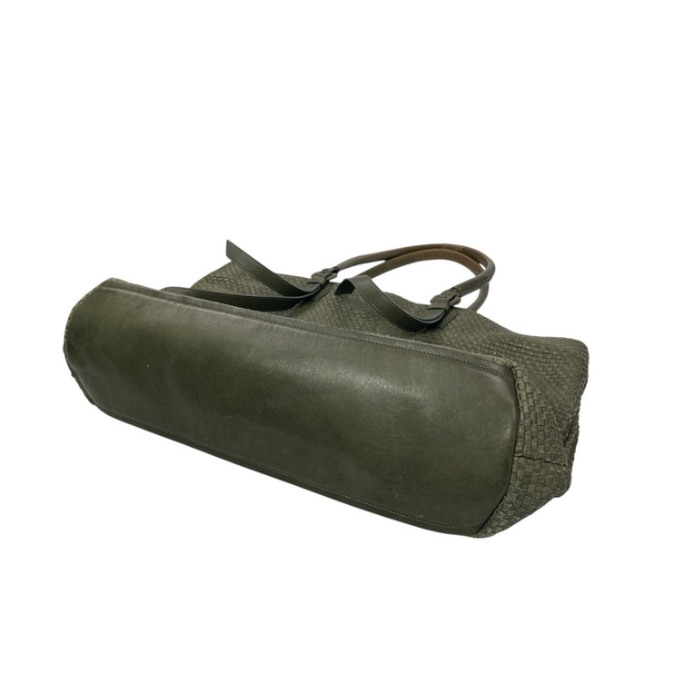 Cole Haan Bethany Green Weave Leather Zip Shoulder Tote Bag Handbag Large OS