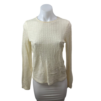 Vince Women's Yellow Cream Textured Long Sleeve Crew Neck Blouse Top Size M