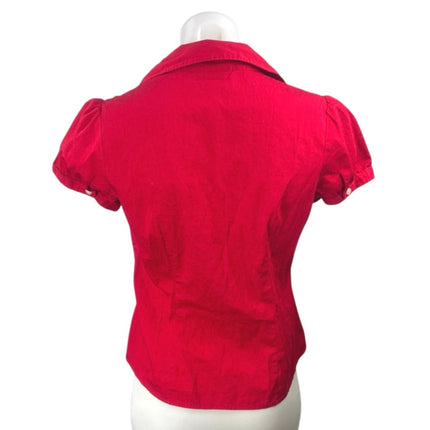 Ann Taylor Loft Petites Red Puff Sleeve Collared Button Down Shirt Blouse Top S