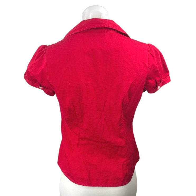 Ann Taylor Loft Petites Red Puff Sleeve Collared Button Down Shirt Blouse Top S