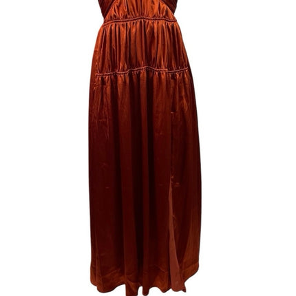 NEW Showpo Emmalyn Burnt Orange Strappy Halter Fit & Flare Maxi Dress Size 4
