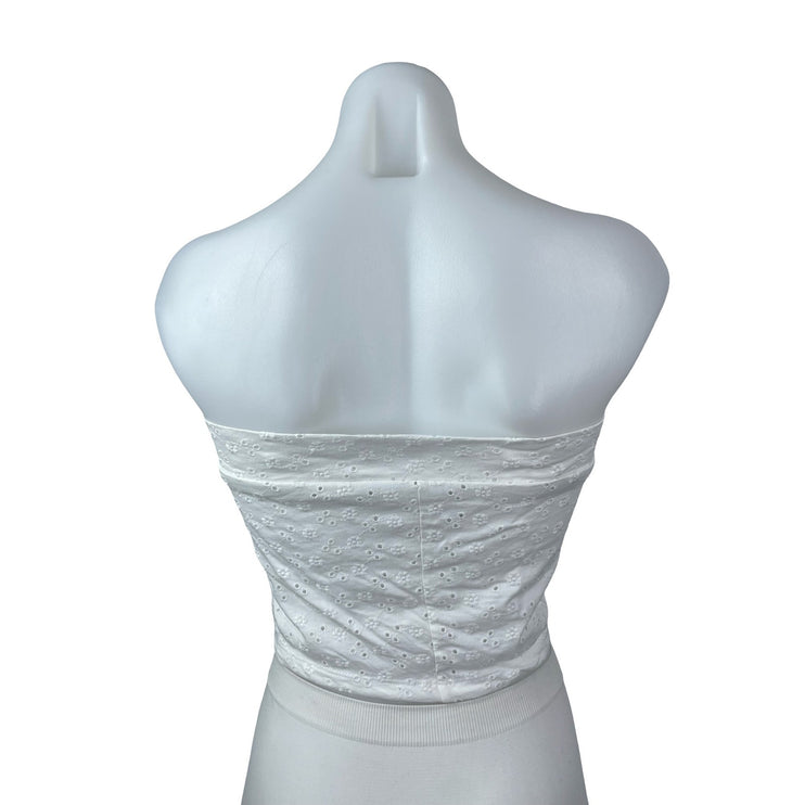 Aeropostale Women's White Embroidered Floral Eyelet Bandeau Tube Crop Top Size L