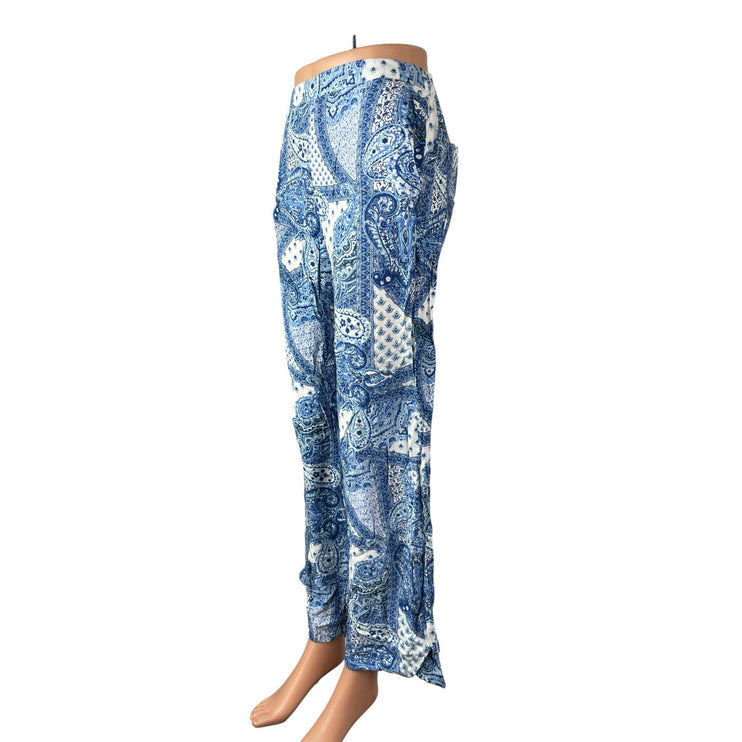 Zara Women's Blue White Paisley High Rise Boho Palazzo Wide Leg Trousers Pants S
