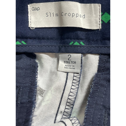 GAP Women's Blue Low Rise Geometric Slim Fit Cropped Trousers Pants Size 2