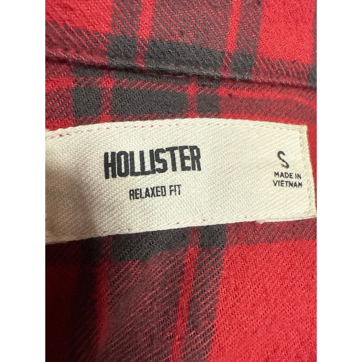 Hollister Men's Red Black Plaid Flannel Long Sleeve Button Up Shirt Top Size S