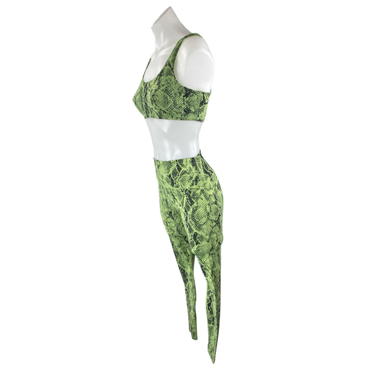 Alo Yoga Vapor Snakeskin Green Sports Bra High Rise Leggings Two Piece Set Sz S