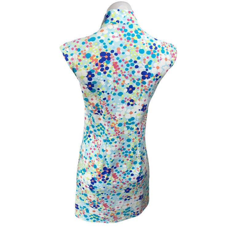 SanSoleil Blue Multicolor Polka Dots Sleeveless Quarter Zip Mini Dress Size S