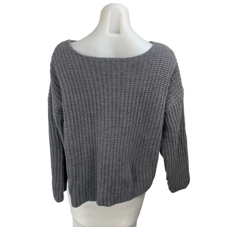 Art Class Women's Gray Chunky Knit Crochet Long Sleeve Crop Sweater Top Size XL