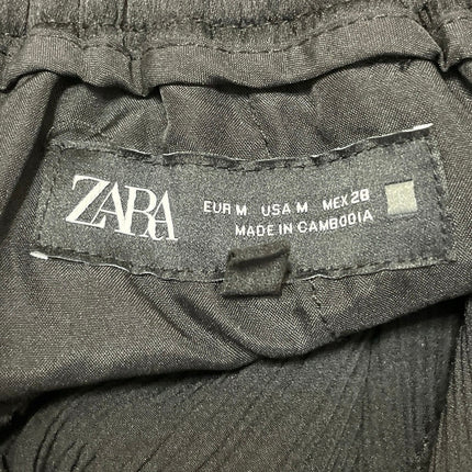 Zara Women's Black Drawstring Pleated Plisse High Rise Wide Leg Trousers Pants M