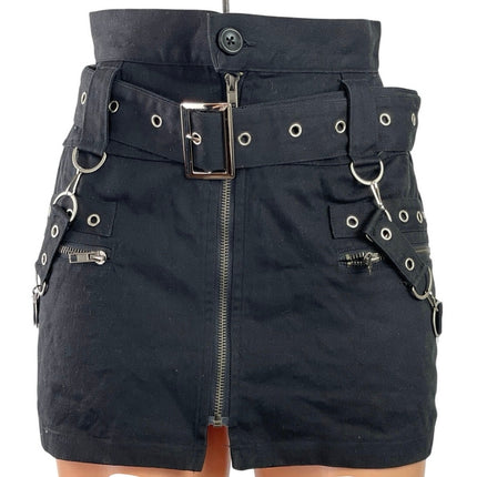 Carmar Black Buckle Ring Stud High Waist Belt Grunge Punk Mini Skirt Size 4