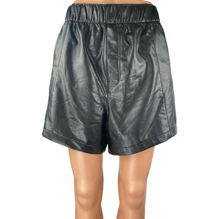 Abercrombie & Fitch Black Faux Vegan Leather Elastic Waist Wide Leg Shorts Sz L