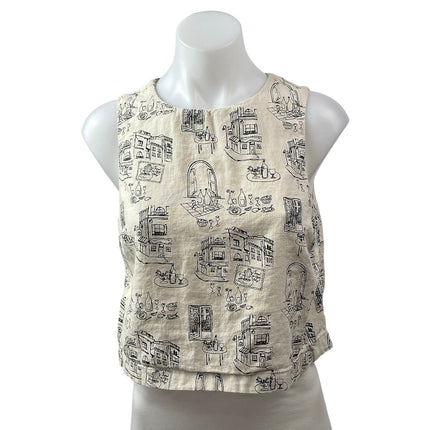 Abercrombie & Fitch Architectural Sketch Linen Sleeveless Crop Vest Tank Top S
