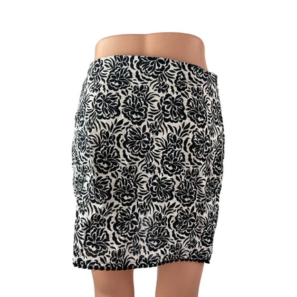 Zara Women's Black White Floral Embroidered Waist High Rise Mini Wrap Skirt Sz S