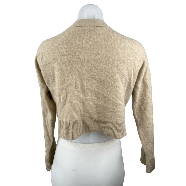 Abercrombie & Fitch Beige Long Sleeve V Neck Button Crop Cardigan Sweater Top S