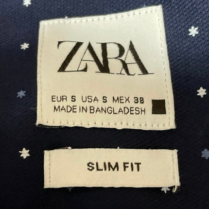 Zara Men's Blue Polka Dots Slim Fit Long Sleeve Button Down Shirt Top Size S