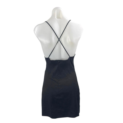 Zara Black Linen Ruched Pleated Sleeveless Mini Cami Tank A-Line Sheath Dress M