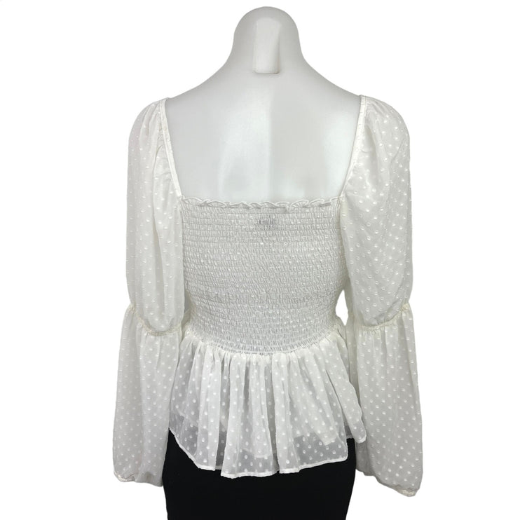 Express White Sweetheart Swiss Dot Balloon Sleeve Peplum Blouse Top Size S