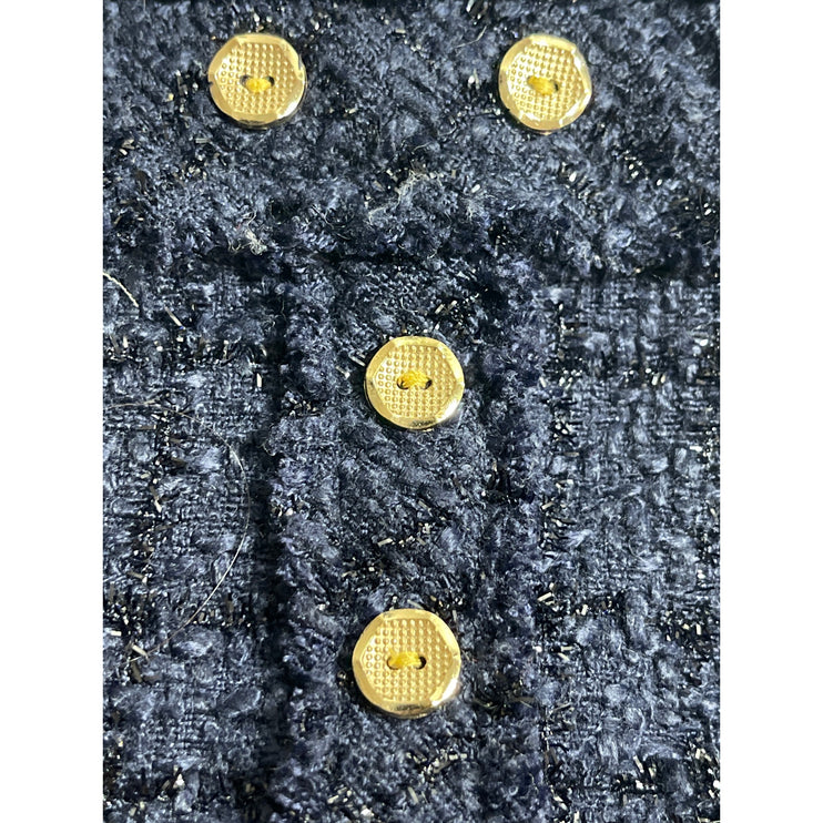 Alythea Women's Blue Tweed Frayed Hem Mid Rise Slim Button Mini Straight Skirt M