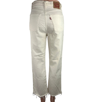 Levi's Women's White High Rise Stretch Straight Leg Cut Off Hem Denim Jeans 27