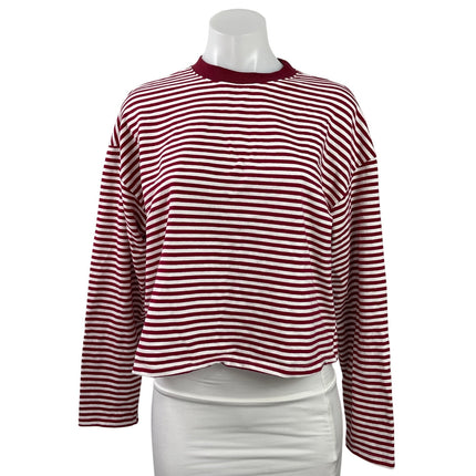 Edikted Women's Red Striped Long Sleeve Crew Neck Boxy T Shirt Tee Top Size S
