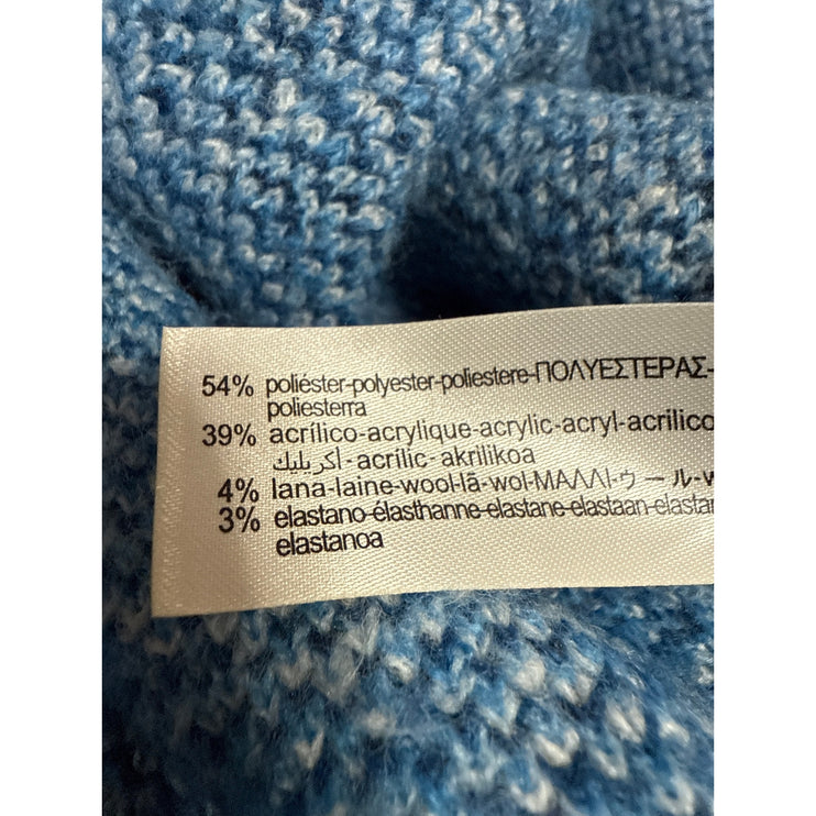 Zara Womens Blue Wool Jacquard Leopard Long Sleeve Turtleneck Sweater Top Size L